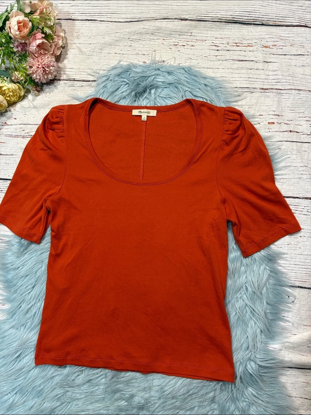 Madewell Puff-Sleeve Scoopneck Tee Rustic Flame